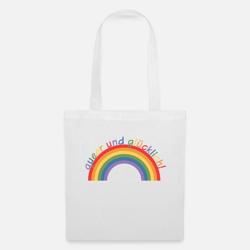 queer und glücklich! (Regenbogen) - Stoffbeutel - Weiß