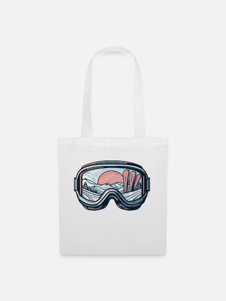 Skibrille mit Vintage Winterlandschaft, Snowboard - Stoffbeutel - Weiß