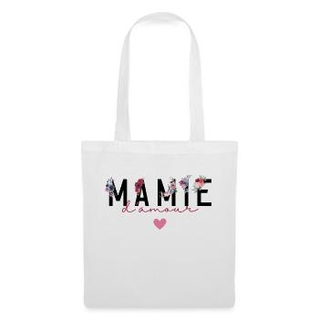 Mamie d’amour fleurs- idée cadeau mamie - Sac en tissu - blanc - Devant