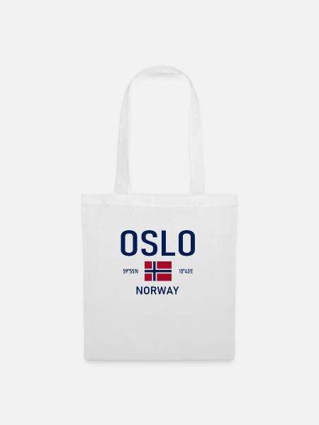 Oslo - Norwegen - Koordinaten - Flagge - Stoffbeutel - Weiß