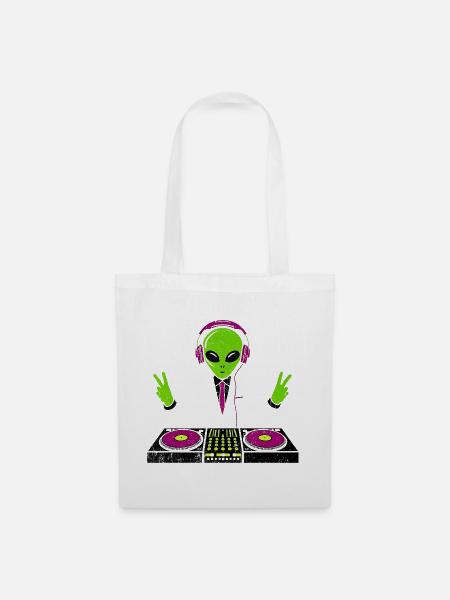 Außerirdischer DJ mit Neon-Kopfhörern - Stoffbeutel - Weiß