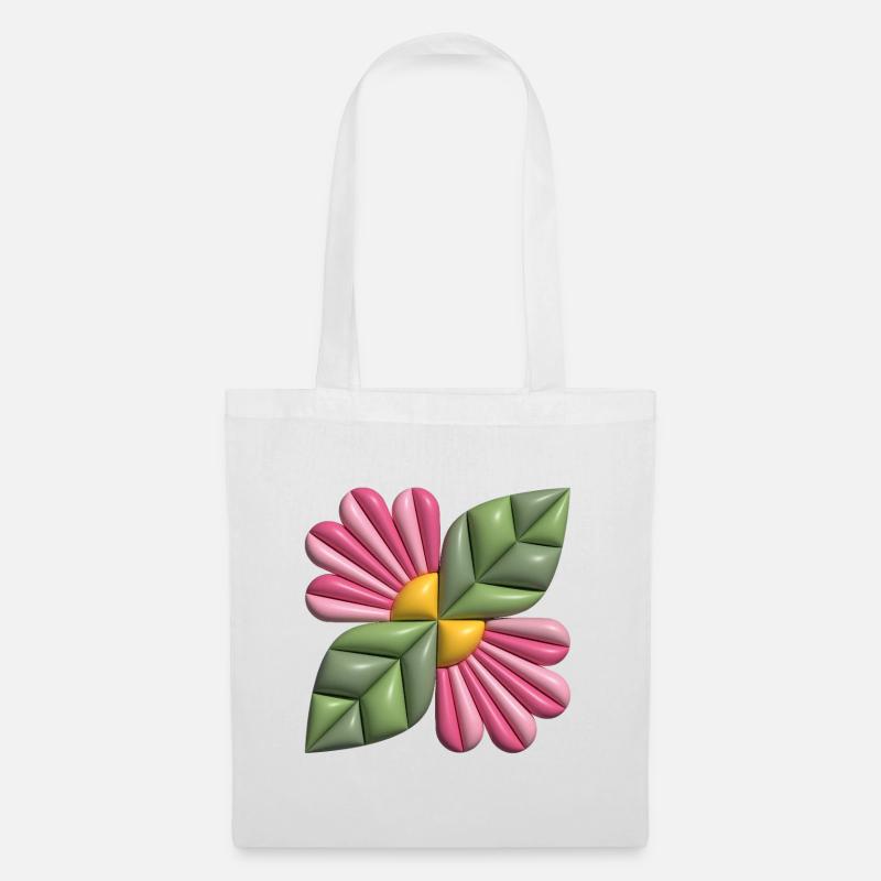 3d-Blumenquadrat - Stoffbeutel - Weiß