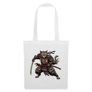 Chat Samouraï Guerrier - Sac en tissu - blanc - Devant