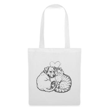 Amis mignons (Chat + Chien) - Sac en tissu - blanc - Devant