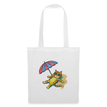 Colorful beach cat with parasol - Tote Bag - white - Front