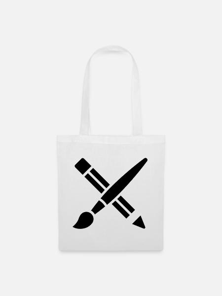 Pinsel, Bleistift, Basteln, Kunst Symbol - Stoffbeutel - Weiß
