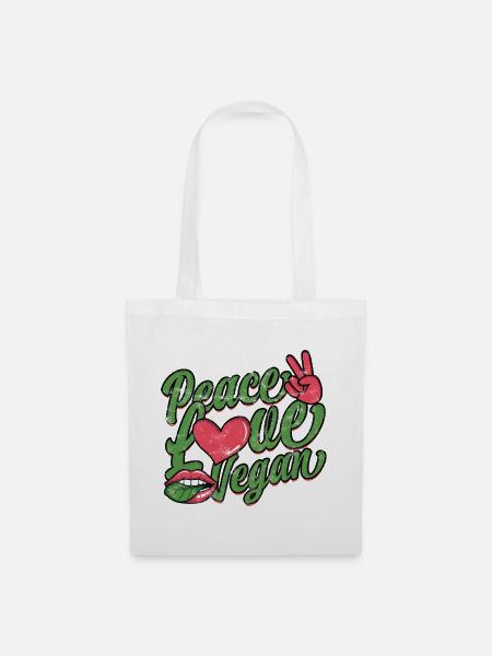 Peace Love veganes Retro-Skript - Stoffbeutel - Weiß
