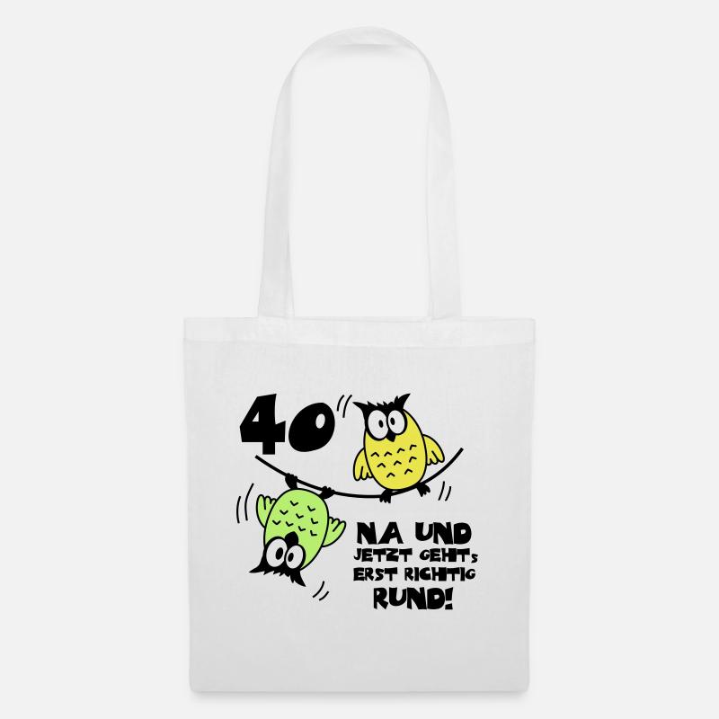 Geburtstag 40, Eulen am Drahtseil, rund - Stoffbeutel - Weiß