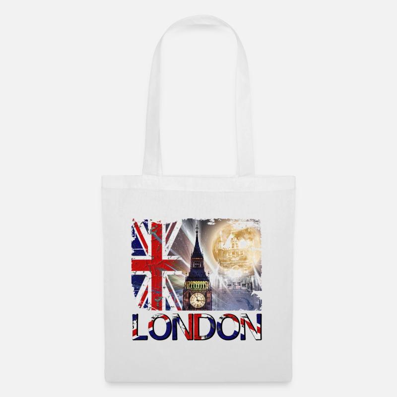 Londres Angleterre Royaume-Uni Drapeau Big Ben Tower Bridge - Sac en tissu - blanc