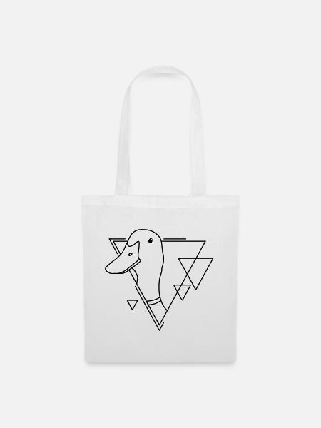 Duck in Geometric Shape - Line Art Design - Tote Bag - white