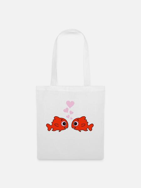 comic fische in love - Stoffbeutel - Weiß