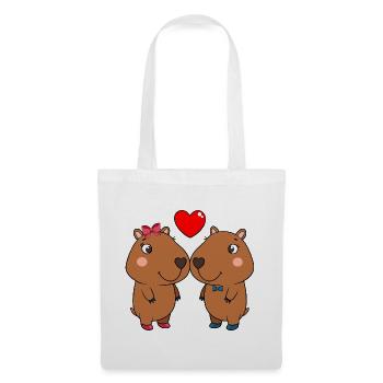 Duo d’animaux mignons avec cœur - Sac en tissu - blanc - Devant