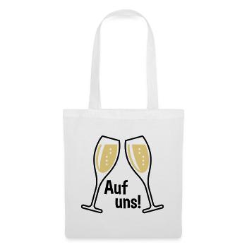 XAuf Uns! 2 Sektgläser (Sekt / Oval / Zu / 2C) - Stoffbeutel - Weiß - Vorne