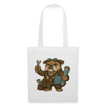 Bulldog ingénieur avec clé à molette et plans - Sac en tissu - blanc - Devant