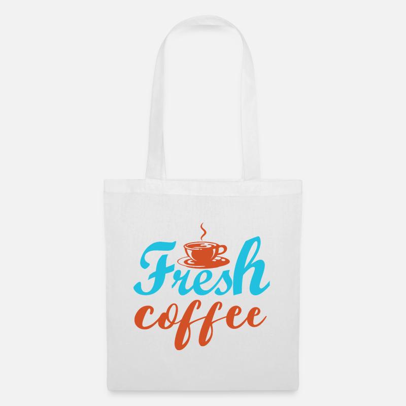 Frischer Kaffee – bunte Inschriften - Stoffbeutel - Weiß