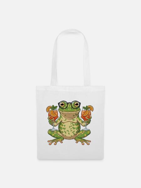 Frosch mit Cocktailgläsern - Stoffbeutel - Weiß