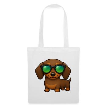 Dackel Hund mit Sonnenbrille Sommer Cartoon - Stoffbeutel - Weiß - Vorne