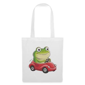  Fröhlicher Frosch Im Roten Flitzer Lustige - Stoffbeutel - Weiß - Vorne
