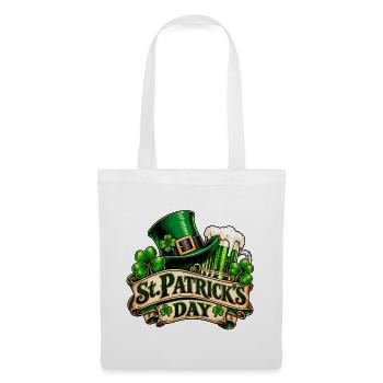 St Patrick's Day – Kleeblatt & Bier - Stoffbeutel - Weiß - Vorne