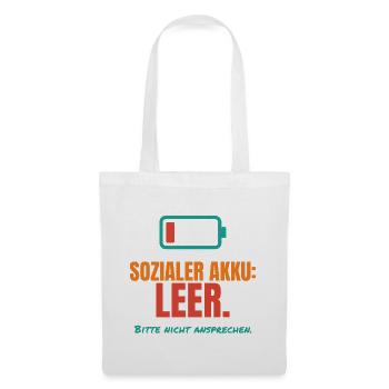 Sozialer Akku leer – Introvertiert Spruch - Stoffbeutel - Weiß - Vorne