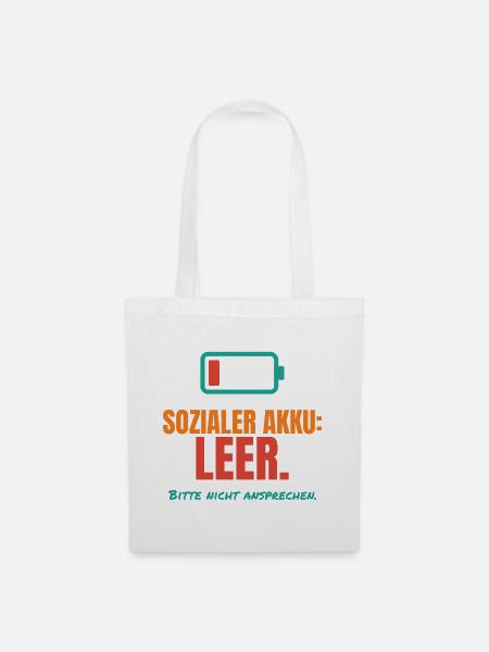 Sozialer Akku leer – Introvertiert Spruch - Stoffbeutel - Weiß