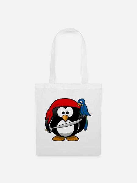 Pirat Pinguin Seeräuber - Stoffbeutel - Weiß