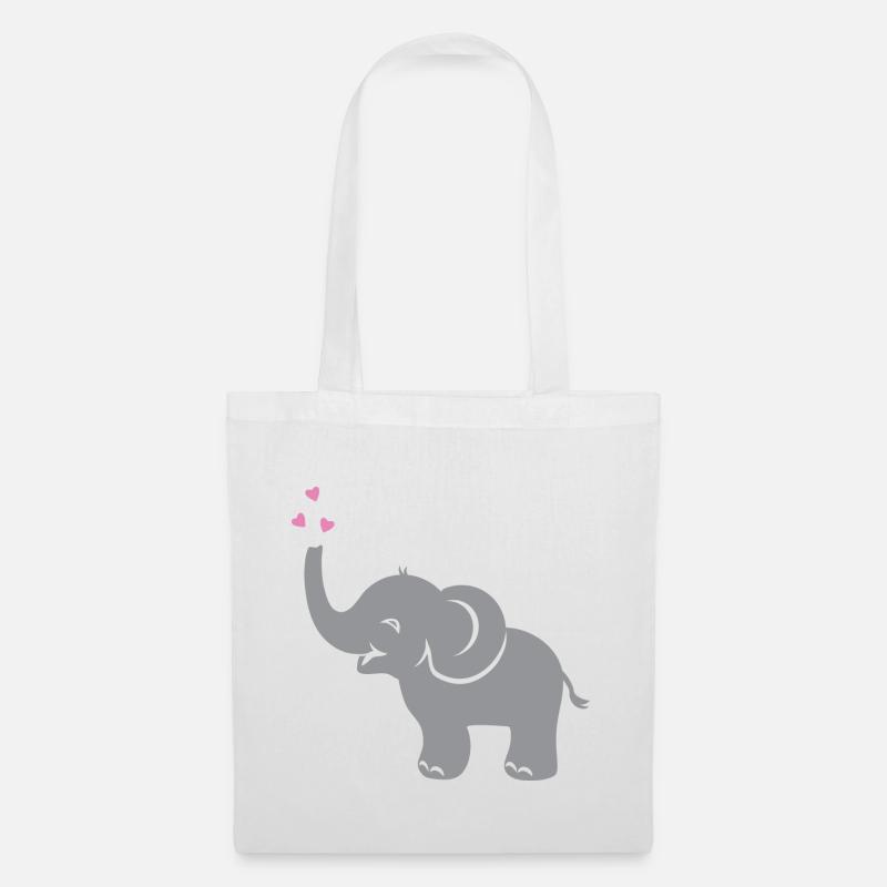 Funny bébé éléphant avec des coeurs - Sac en tissu - blanc