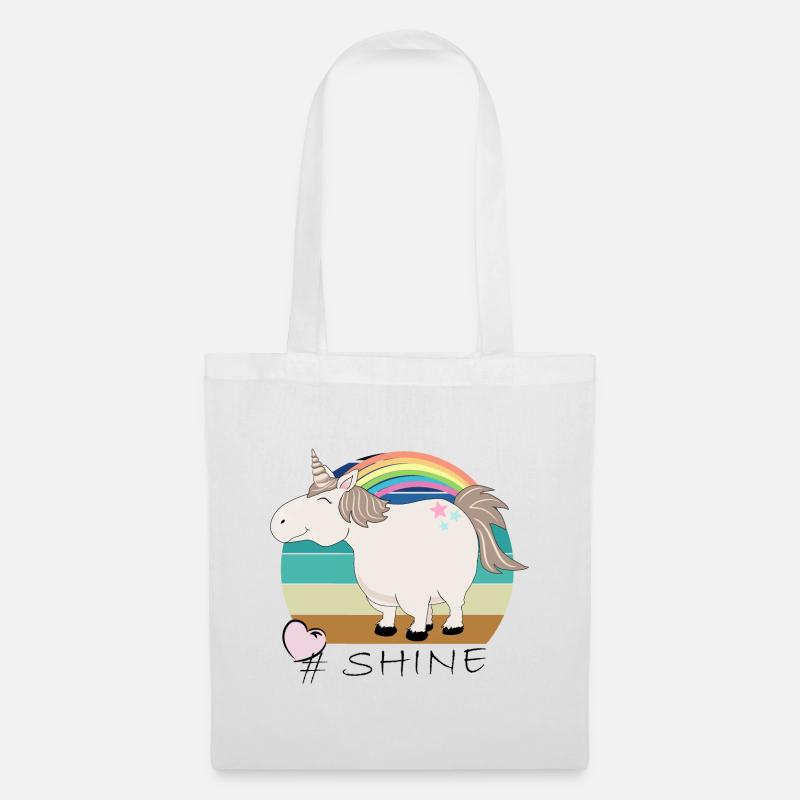 Retro Vintage Einhorn mit Spruch: Shine - Stoffbeutel - Weiß