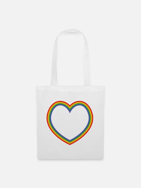 LGBT Regenbogen Herz lgbt csd tshirt - Stoffbeutel - Weiß