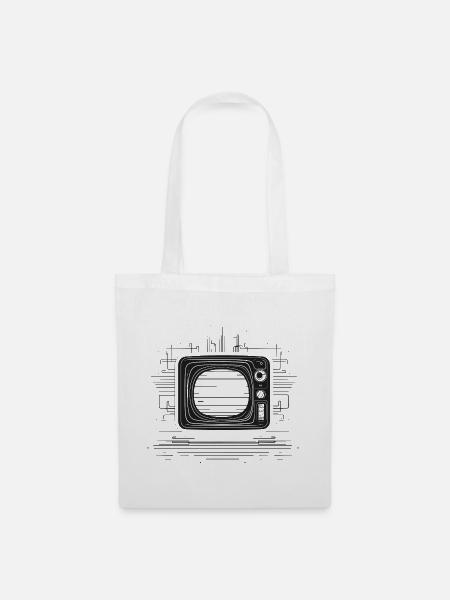 Retro TV Zeichnung - Stoffbeutel - Weiß