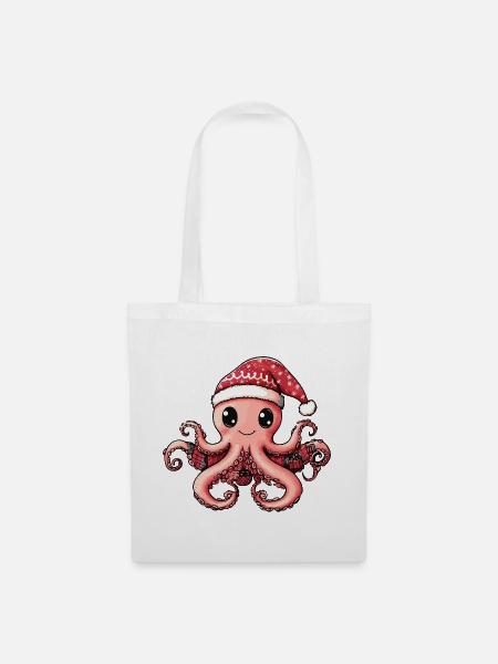 Oktopus Weihnachten - Stoffbeutel - Weiß