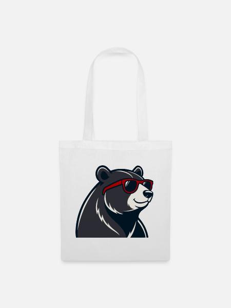 Bear Red Glasses Cartoon - Stoffbeutel - Weiß