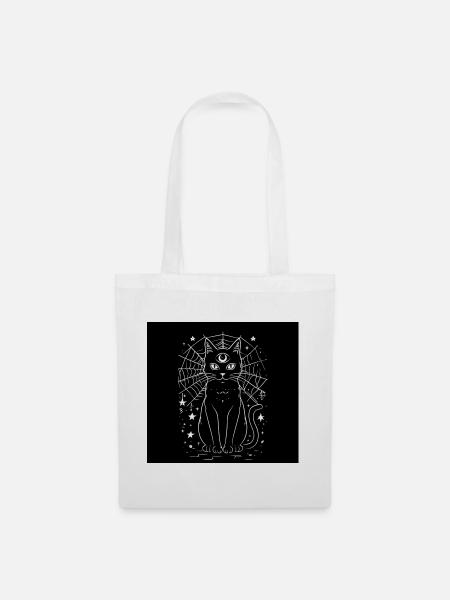 Magic Cat und Crescent Moon – Hexen-Goth - Stoffbeutel - Weiß