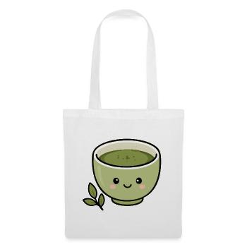 Süßer Kawaii Matcha Teetassen-Aufkleber - Stoffbeutel - Weiß - Vorne
