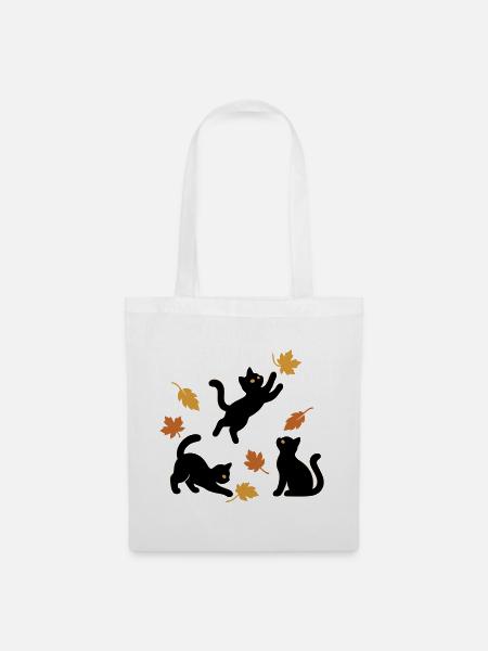 Schwarze Katzen Herbstblätter fallen - Stoffbeutel - Weiß