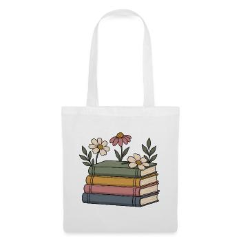 Bücher und Wildblumen - Stoffbeutel - Weiß - Vorne