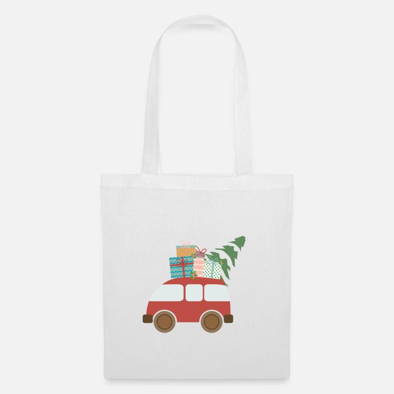 weihnachten Auto Geschenke Schnee Weihnachtsbaum - Stoffbeutel - Weiß