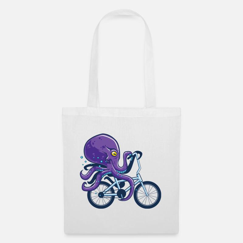 Octopus Riding Bicycle - Sac en tissu - blanc
