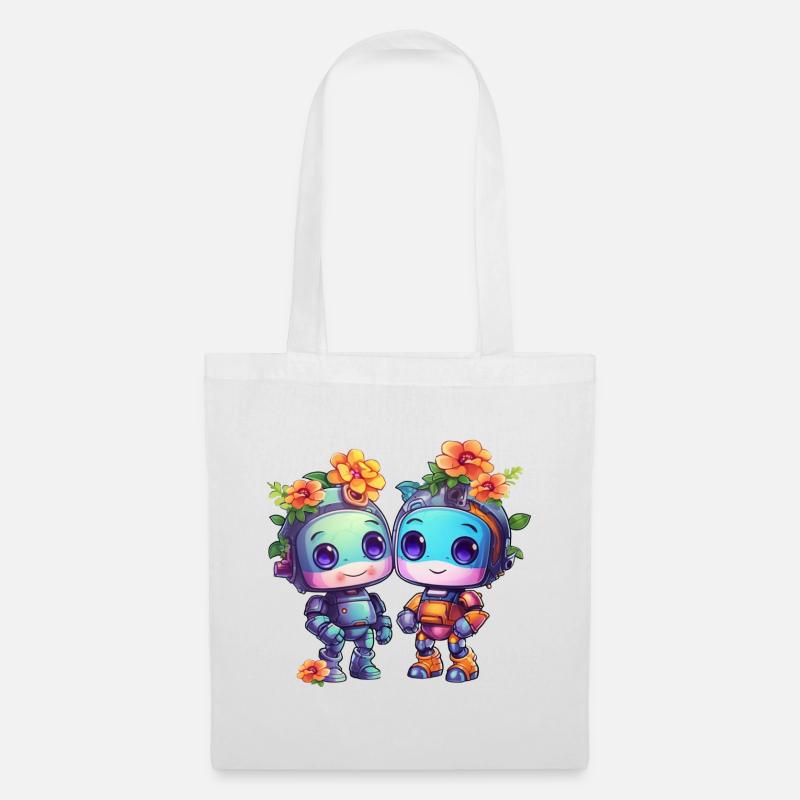 Süße Roboter - Stoffbeutel - Weiß