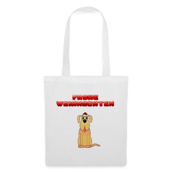 Frohe Weihnachten Hund mit Weihnachtsmütze - Stoffbeutel - Weiß - Vorne