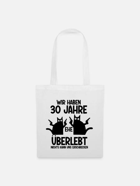 30 Jahre Ehe überlebt Perlen Hochzeit Hochzeitstag - Stoffbeutel - Weiß