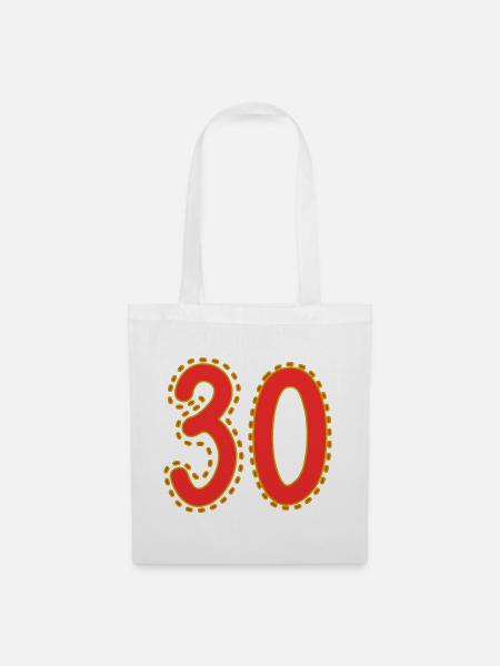 Nummer 30 auf farbigem Blattpapier - Stoffbeutel - Weiß