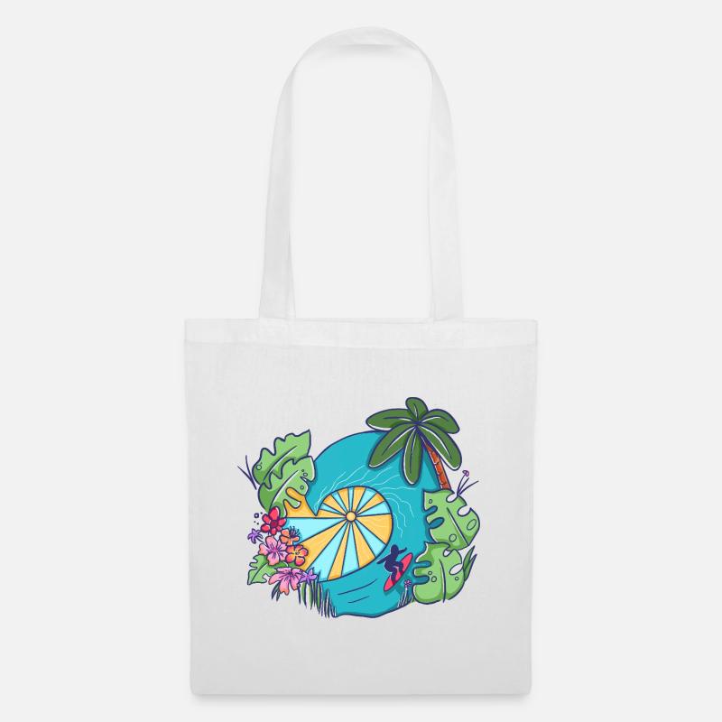 Tropical Ocean Wave with Palms – Summer Art - Stoffbeutel - Weiß