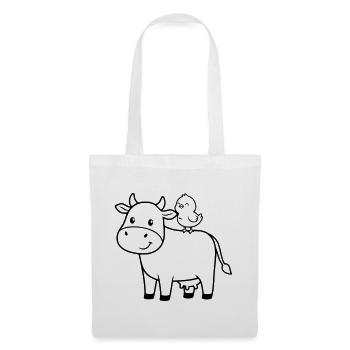 Vache mignonne avec amitié d’oiseau - Sac en tissu - blanc - Devant