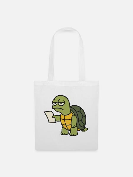 Langsame Schildkröte mit Papier - Stoffbeutel - Weiß