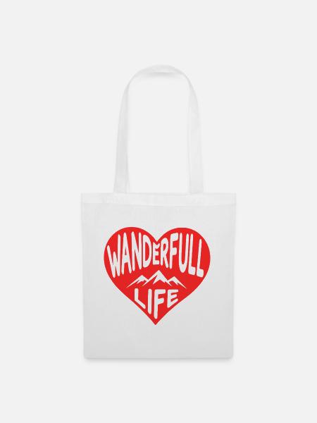 Wanderfull Life, Wander-Herz mit Bergsilhouetten - Stoffbeutel - Weiß
