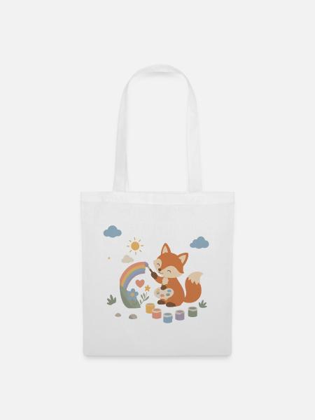 Fuchs malt einen Regenbogen - Stoffbeutel - Weiß