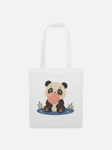 Süßer Panda mit großer Kaugummiblase - Stoffbeutel - Weiß
