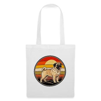 Mops Retro Vintage Sonnenuntergang Design - Stoffbeutel - Weiß - Vorne