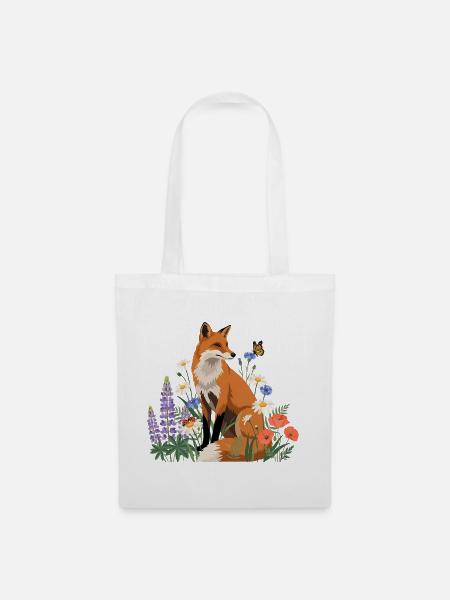 Fuchs in Blumenwiese - Stoffbeutel - Weiß
